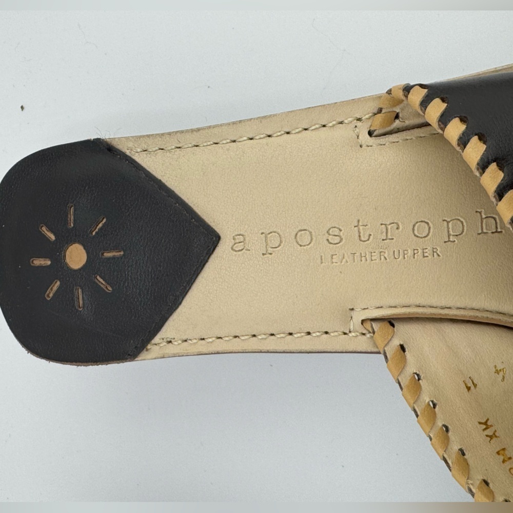 Apostrophe women’s brown cream leather bohemian toe thong slide in sandals 8M - Picture 3 of 8